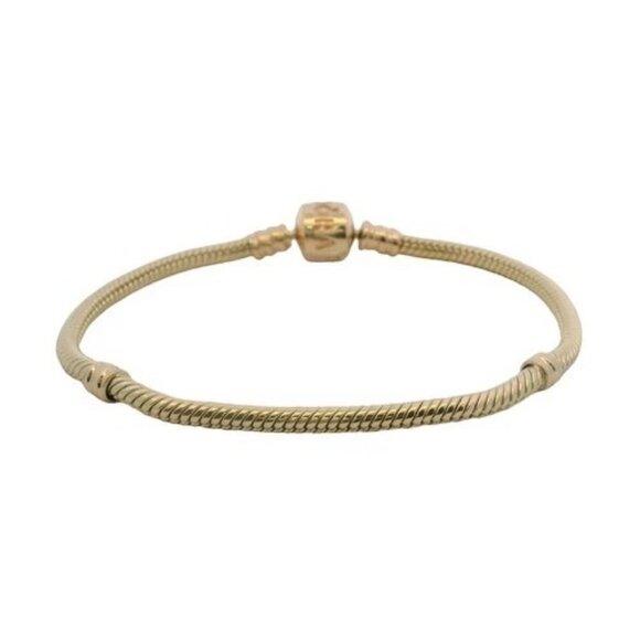 Pandora Moments 14kt Yellow Gold Snake Chain 7.25" Charm Bracelet Cylinder Clasp - Picture 8 of 10